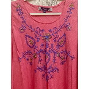 Fresca Sleeveless Hot Pink Cover Up 100%Cotton Dress Boho Mumu MIDI‎ Embroidered